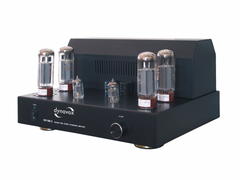 Dynavox VR-70E II integrated tube amplifier front view with vacuum tubes and black chassis