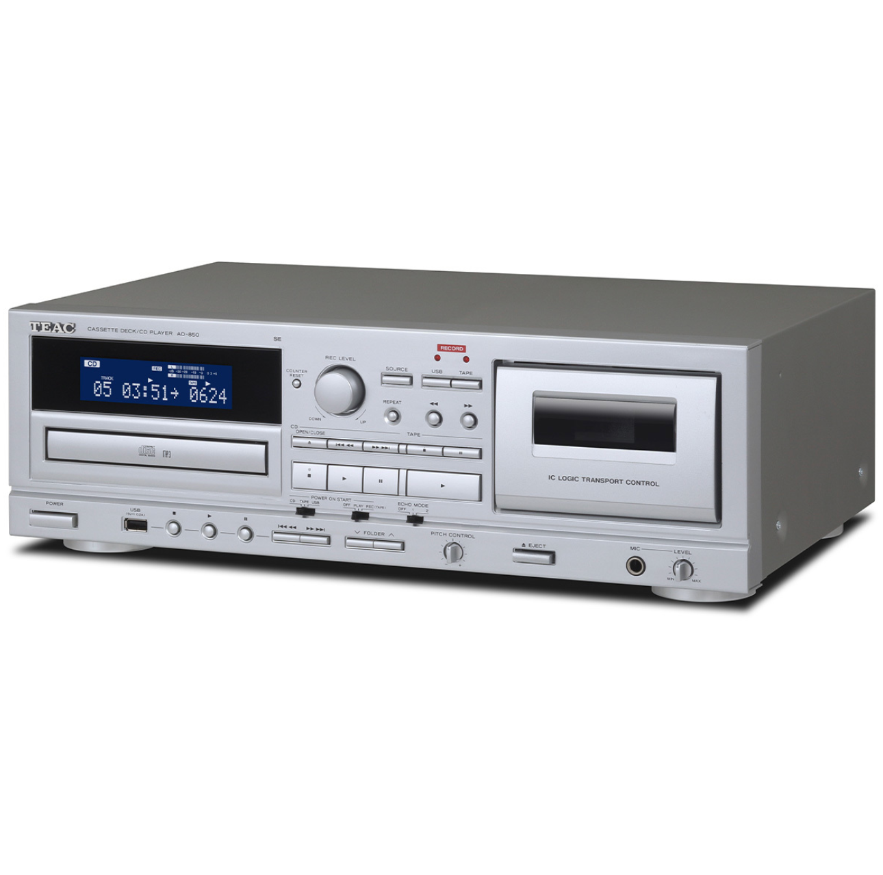 AD-850-SE CD- & Kassettenspieler mit USB, Silber 2