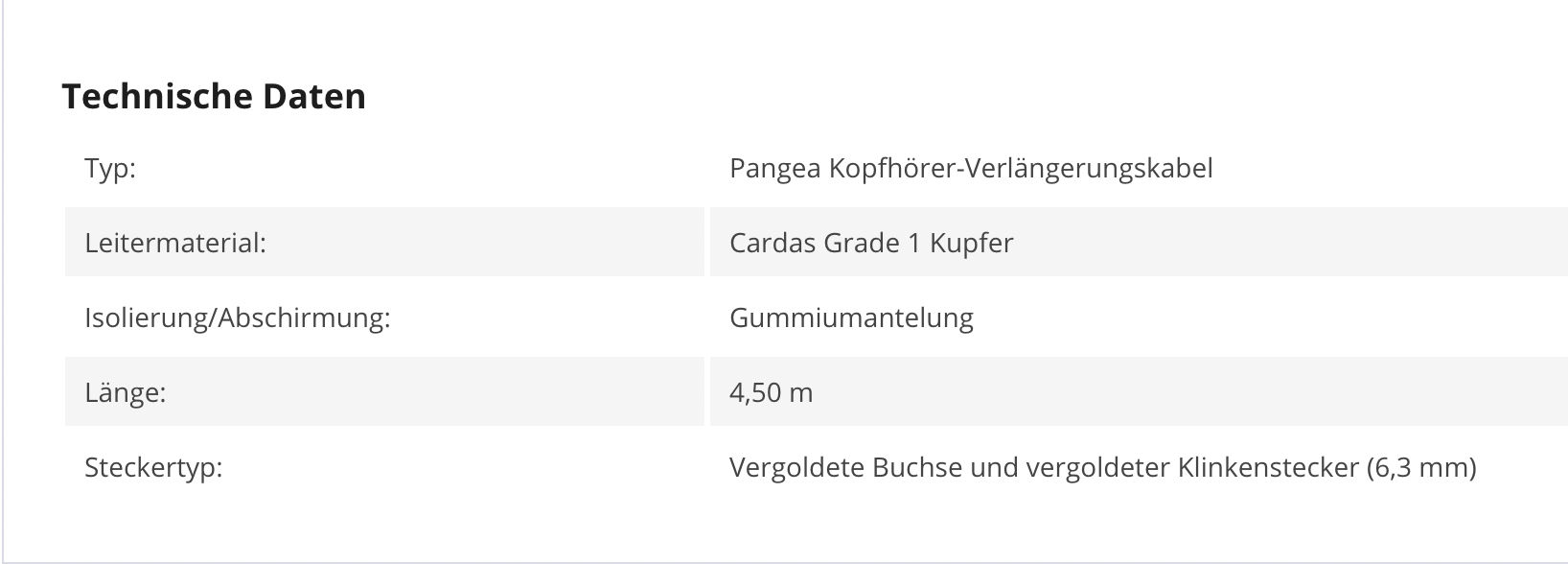 Pangea Kopfhörer-Verlängerungskabel 4,5m